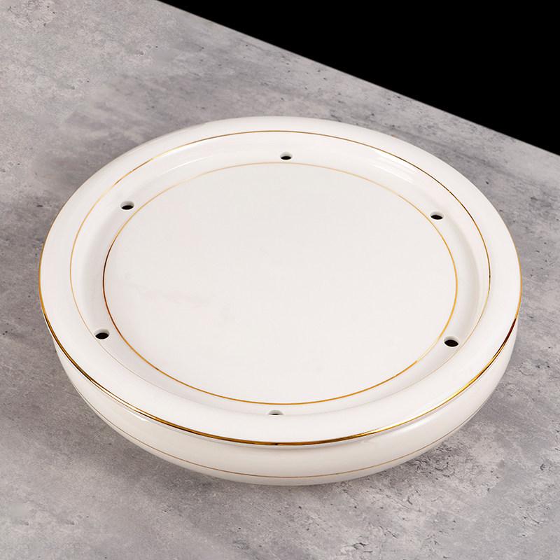 14-inch Ceramic Round Tea Tray for Gongfu Tea, with Double-Layer Water Storage