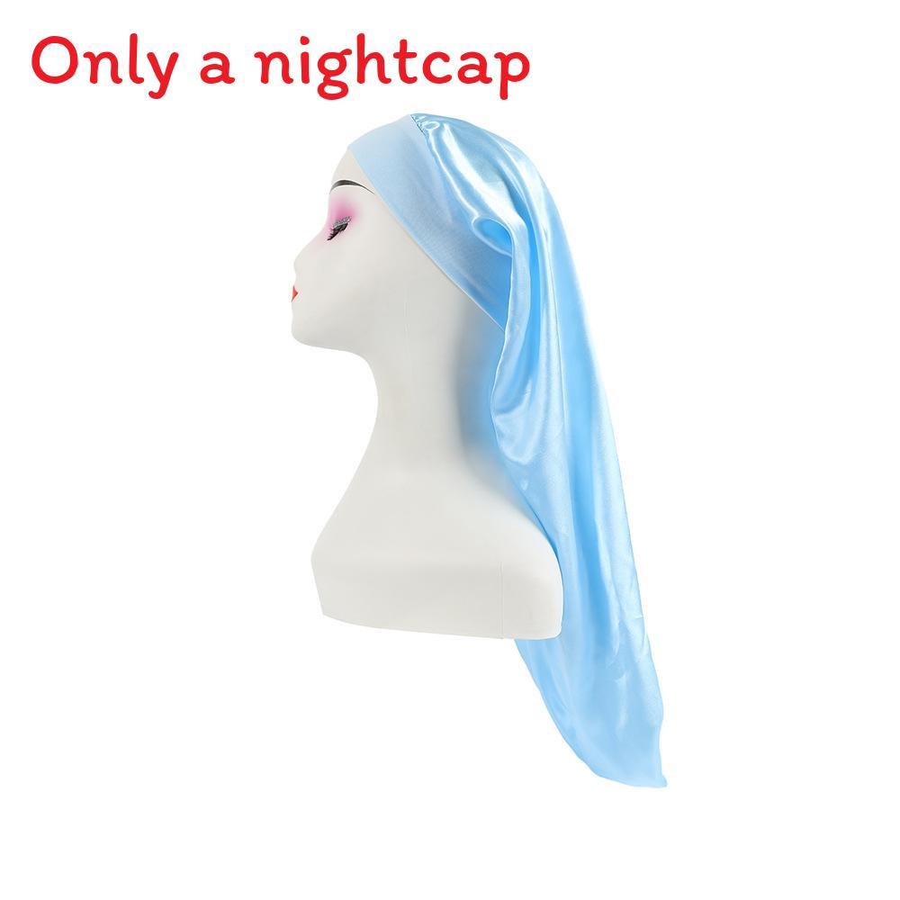 Long Large Satin Nightcap With Solid Color And Loose Tight Strap Sleeping Use