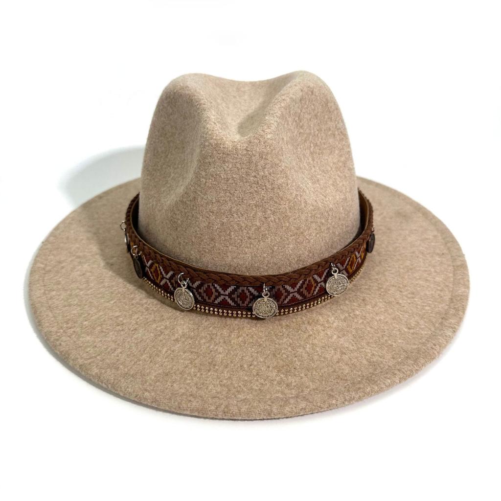 European and American western cowboy hat retro style men's and women's big-brimmed top hat fashion jazz hat high quality woolen felt hat