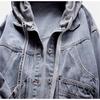 Spring Plus Size Blue Deconstructable S kapucí Turn Down Collar Jean Coat Jacket Dámské volné oblečení