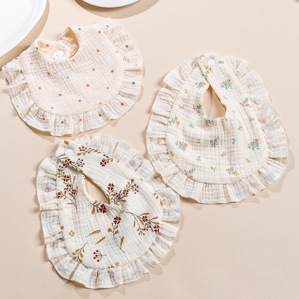 Cute Ruffle Edge Baby Bibs Kids Feeding Anti Dirty Bibs Infant Burp Cloths Newborn Fashion Pure Cotton Feeding Set Accessories