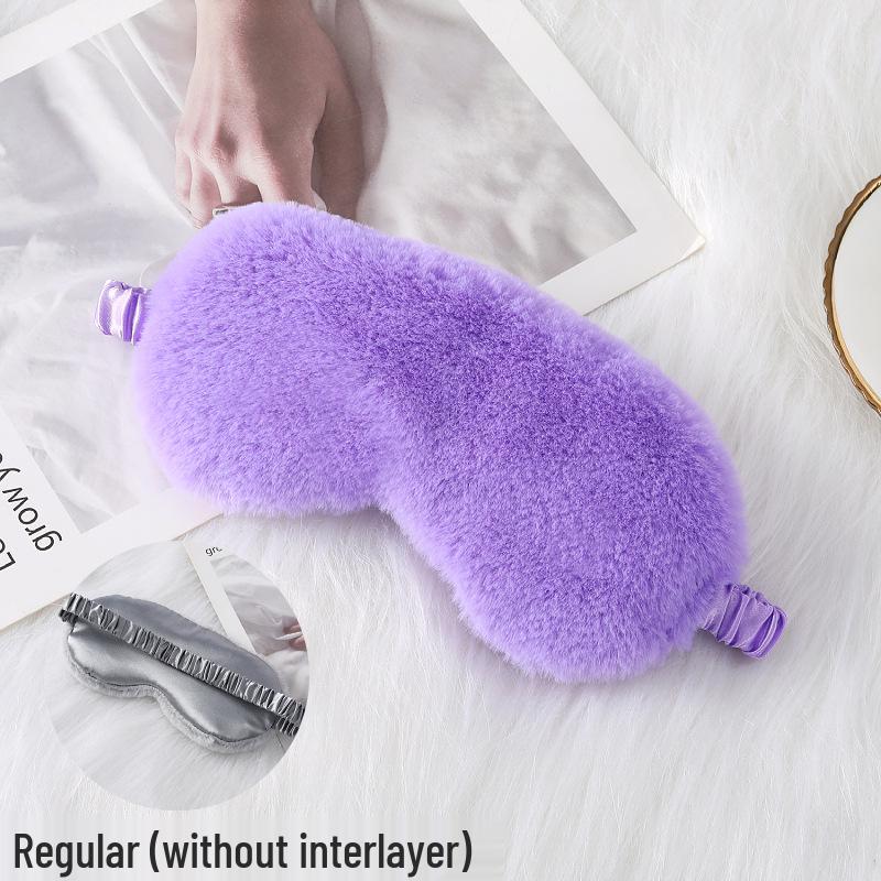 Blackout Rabbit Fur Sleep Mask - Soft, Breathable, Skin-Friendly, Plush Imitation Silk for Autumn/Winter Eye Protection.