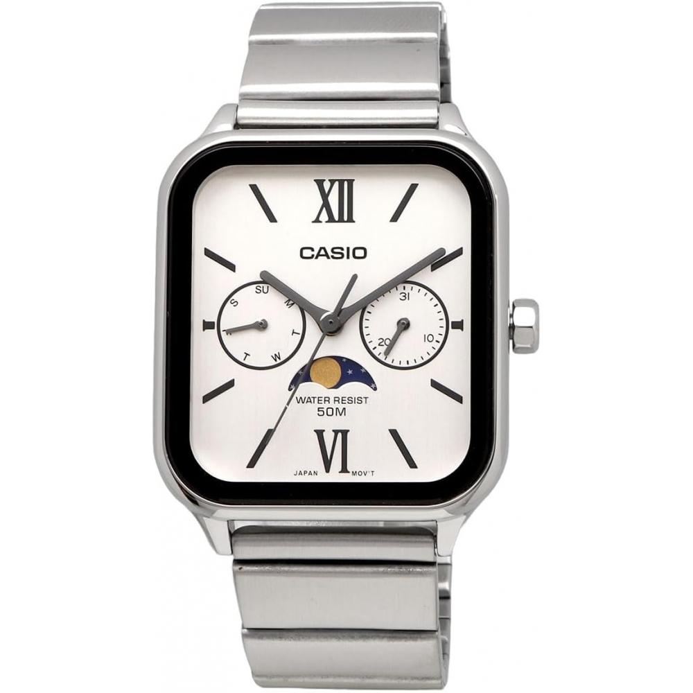 CaSio Standard Moon PhaSe Analog Men S Watch Metal Band Silver Mtp M305d 7a2v