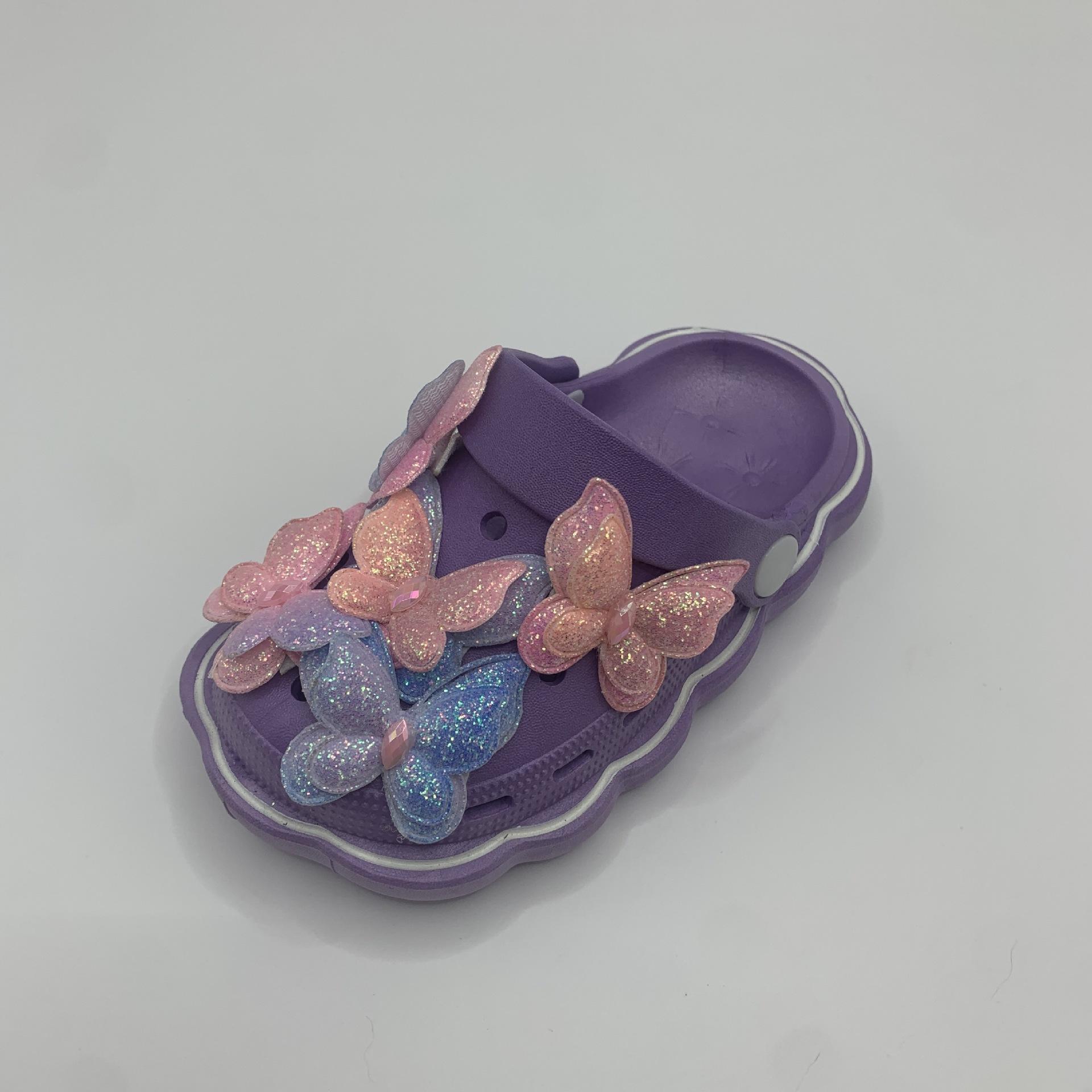 

Бытовая детская обувь с отверстиями для девочек, летняя новая детская обувь с милой мультяшной бабочкой, сумка, голова, классные тапочки 34-35 фиолетовый