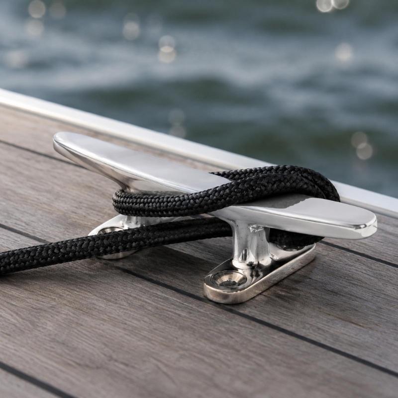 Boat Dock Cleat Hardware In Stainless Steel with Countersunk Bolt-Down Base for Rope Tie-Off & Mooring Lines