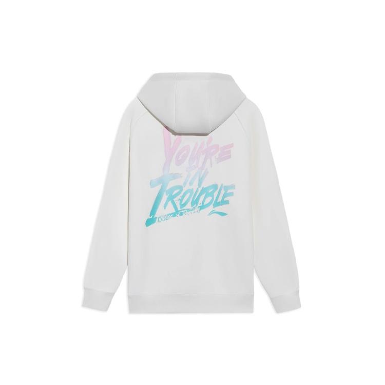 Li-Ning Sports Basketball Series Alphabet Printing Hoodie  White Pink  Unisex AWDS103-2 L