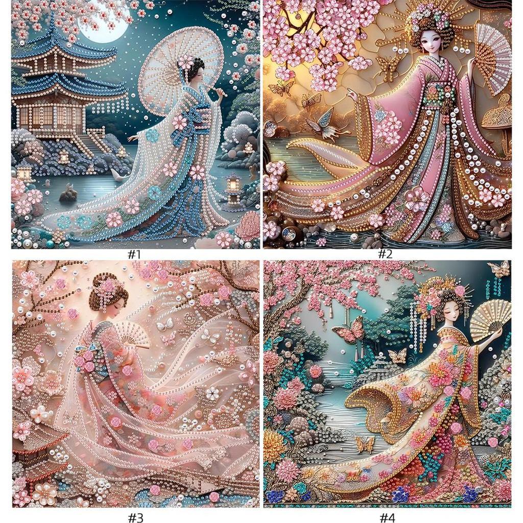 5D DIY Teilweise Speziell Geformter Bohrer Diamantmalerei Japanische Schönheit Kit 30x30cm