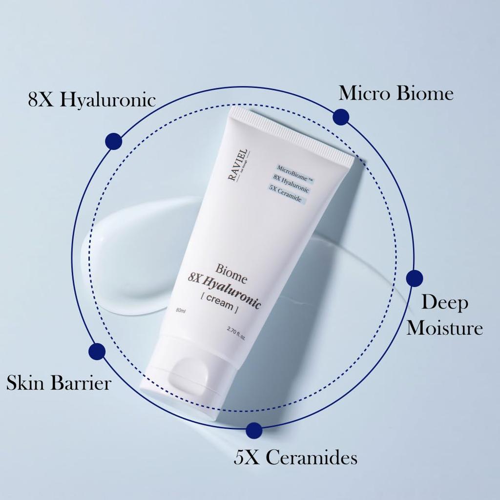 Raviel Biome 8X Hyaluronic Acid Cream 80ml, Moisture Recharge, Nourishment, Hydration, Barrier Strengthening, Korean Cosmetics, K Beauty