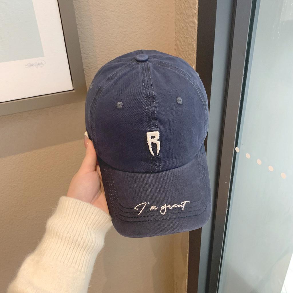 Classic Cotton Baseball Cap With Wide Eaves And Embroidered Alphabet For Daily Use тёмно-синий