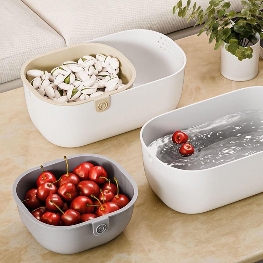 

Thickened Double-Layer Fruit Drain Basket Drainable Dried Fruit Box Snack Storage Box for Home білий/бежевий