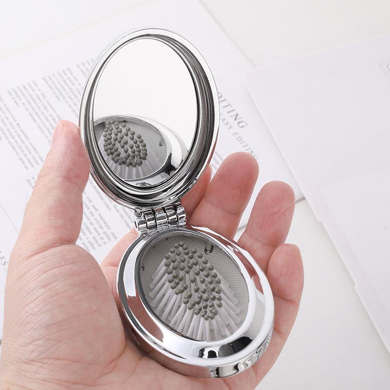 Electroplated Silver Massage Comb with Folding Mirror and Anti-Static Air Cushion – Student Girl Ins Style