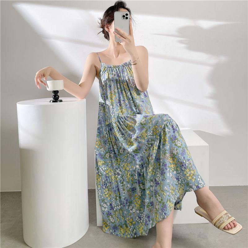 New Cotton and Silk Solid Color Suspender Nightdress Women's Spring and Summer Sexy High-end Suspender Skirt Cotton and Silk Can Be Worn Outside Dress