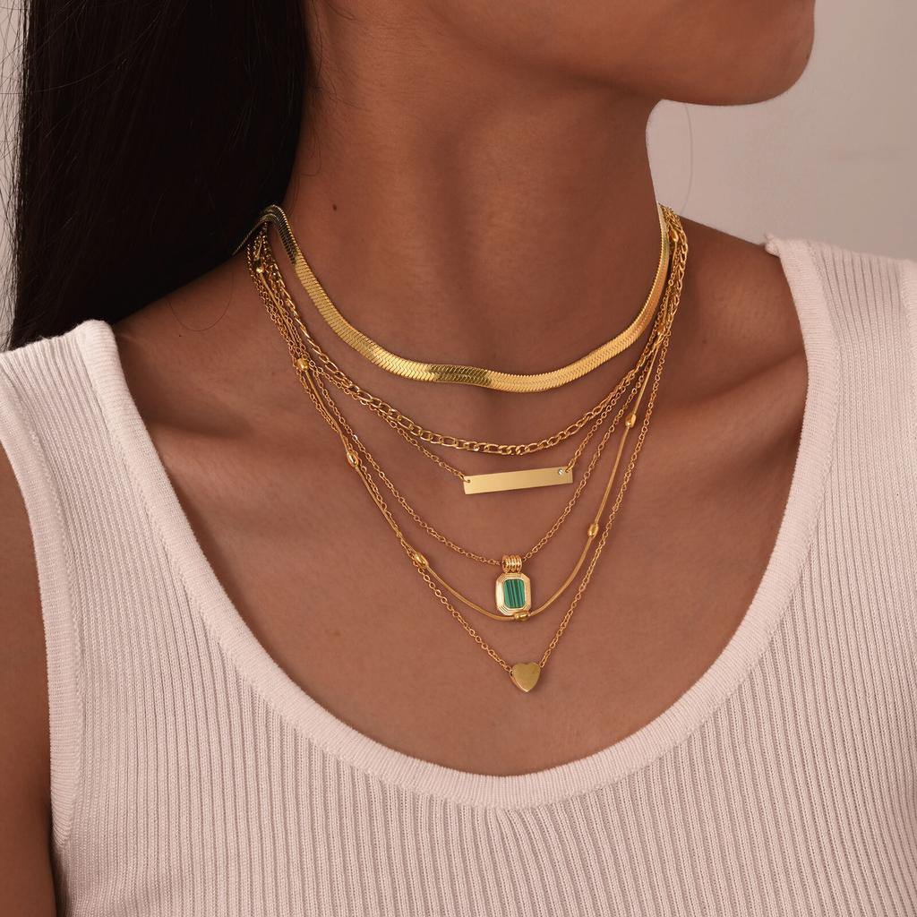 Vnox Classic Gold Plated Various Chain Necklaces,Stainless Steel Square Heart Pendent Necklace For Girl,Clavicle Collar Jewelry
