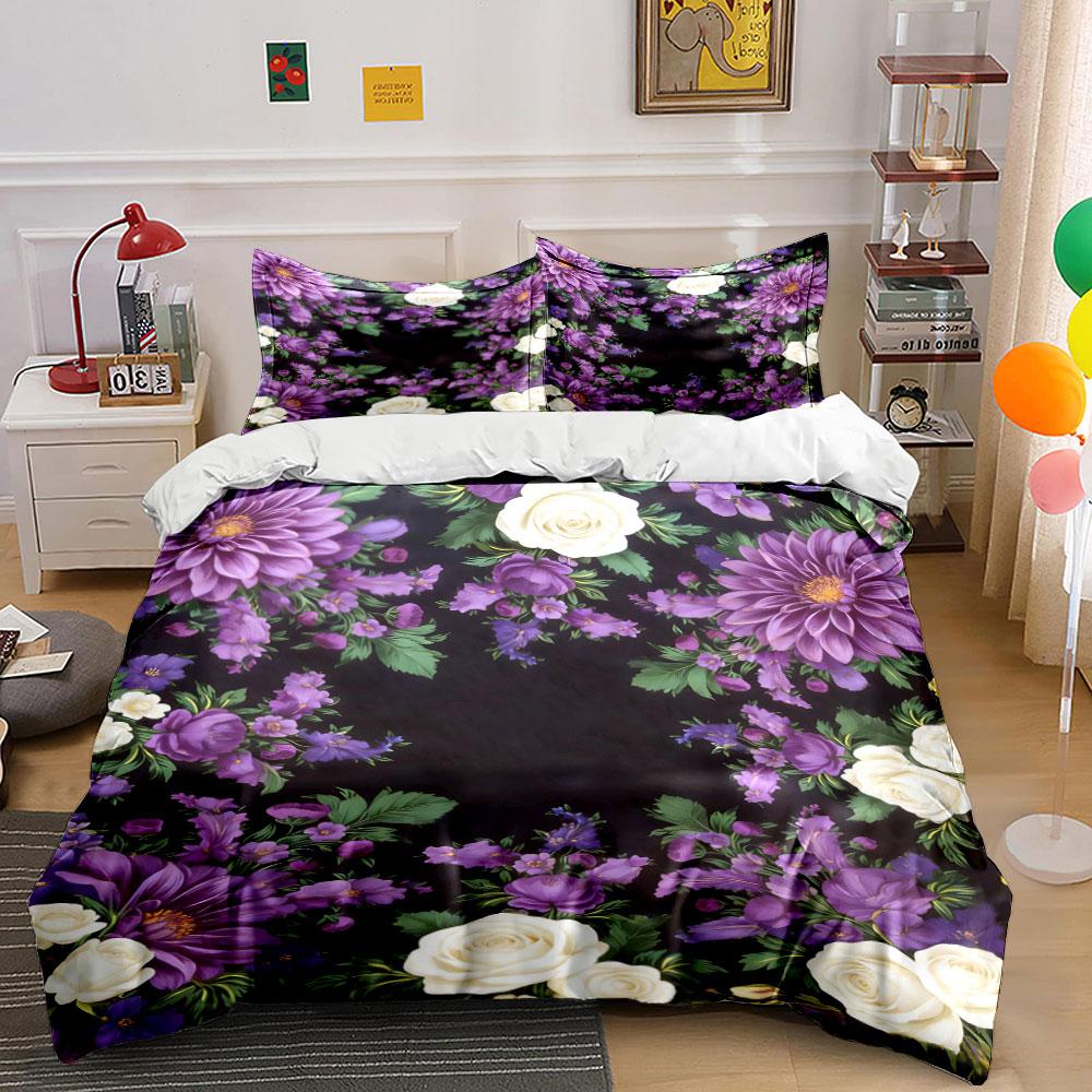 

Purple and white floral Bedding sets Duvet cover sets Duvet covers Pillowcases(1 * Duvet Cover 2 * Pillowcases, without duvet insert) 135x200cm