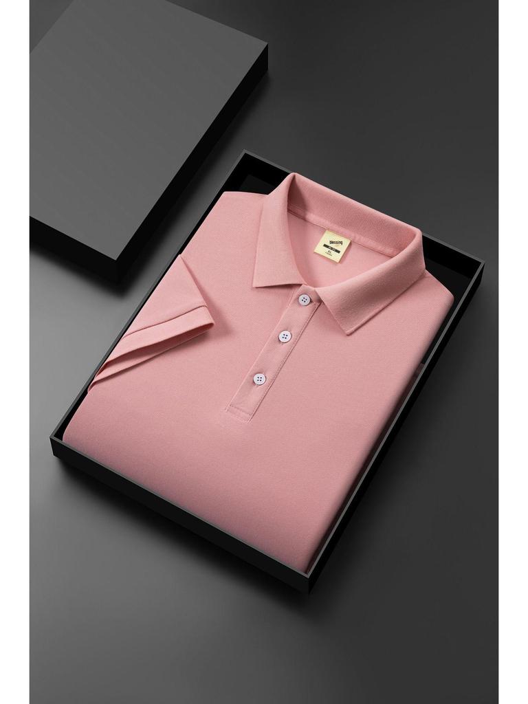 Men's 2024 Ice Silk Cool Short Sleeve Polo Shirt, Solid Color Lapel, Casual Summer Style