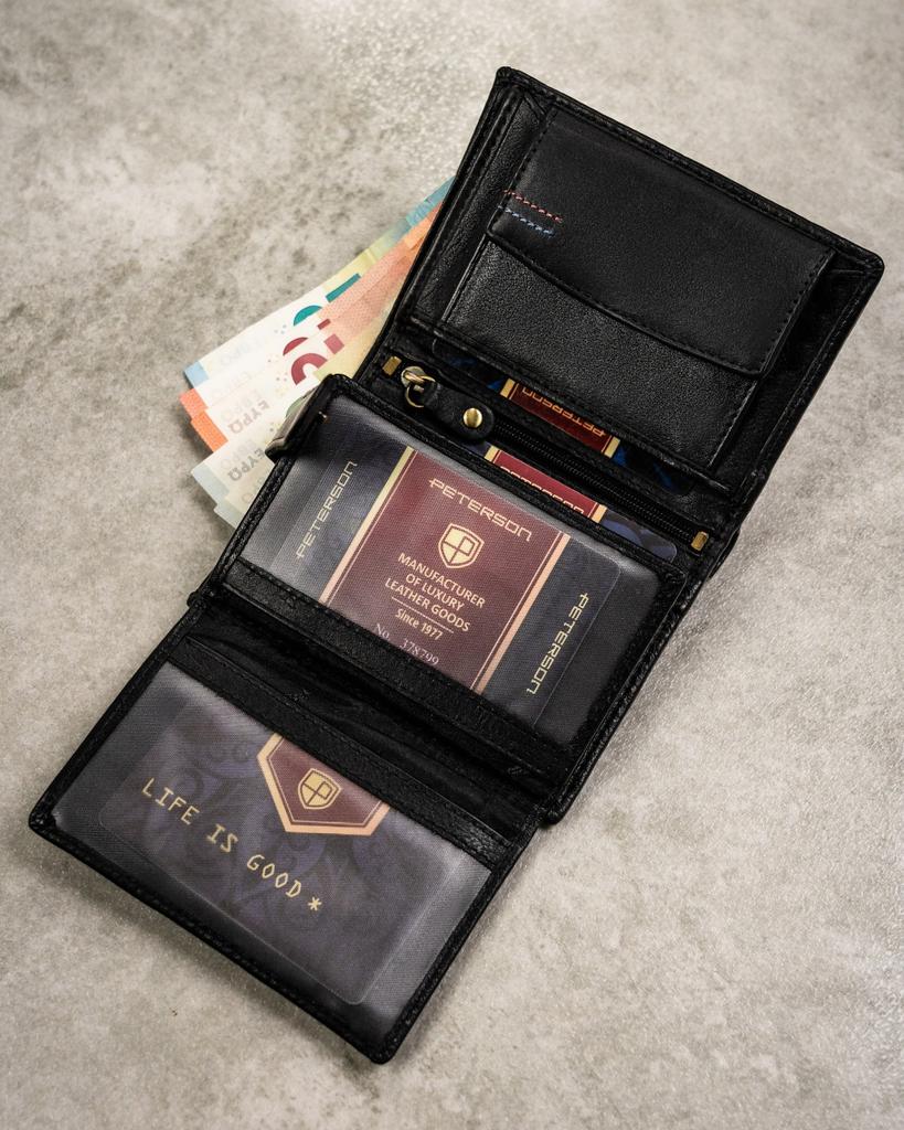 Gift set: leather wallet without clasp and key ring - Peterson