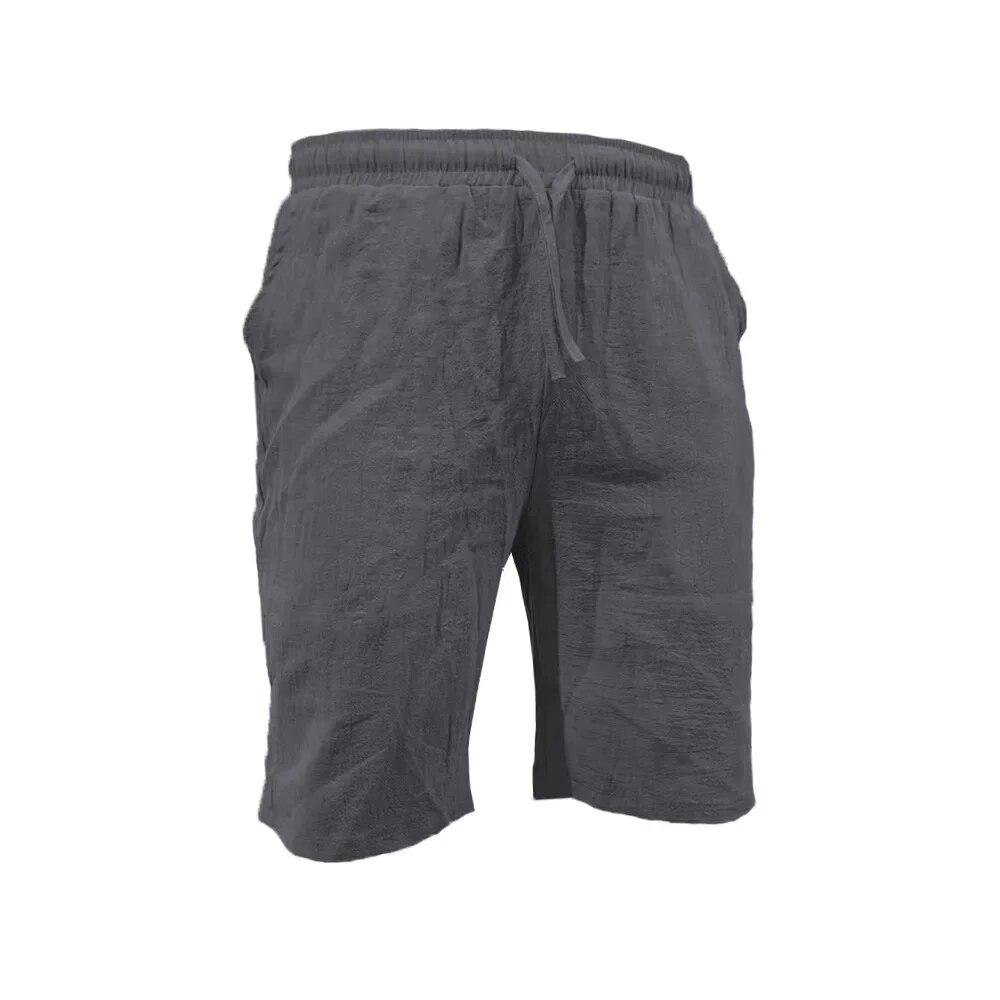 Men's Casual Linen Shorts Elastic Drawstring Waist Loose Fit Summer Beach Vacation Shorts with Pockets