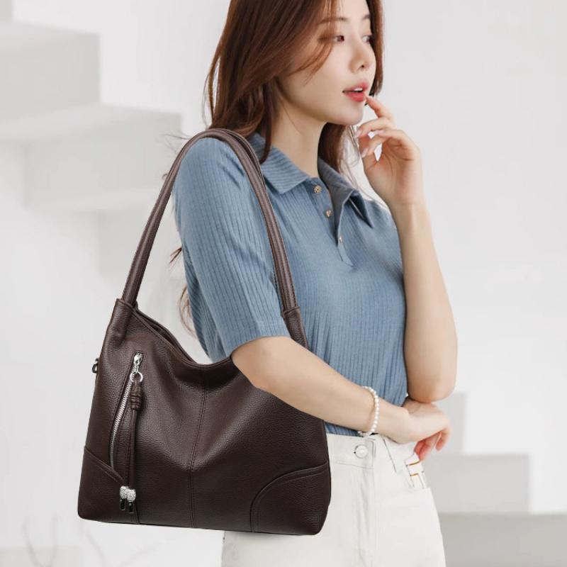 Women PU Leather Hobo Shoulder Bag Removable Crossbody Strap Large Capacity Soft Tote Bag Casual Multi‑pocket Handbag For Work Shopping Daily