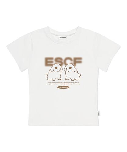 ESCAPEFROM Line Rabbit Print Slim Fit Short Sleeve T-Shirt Ivory
