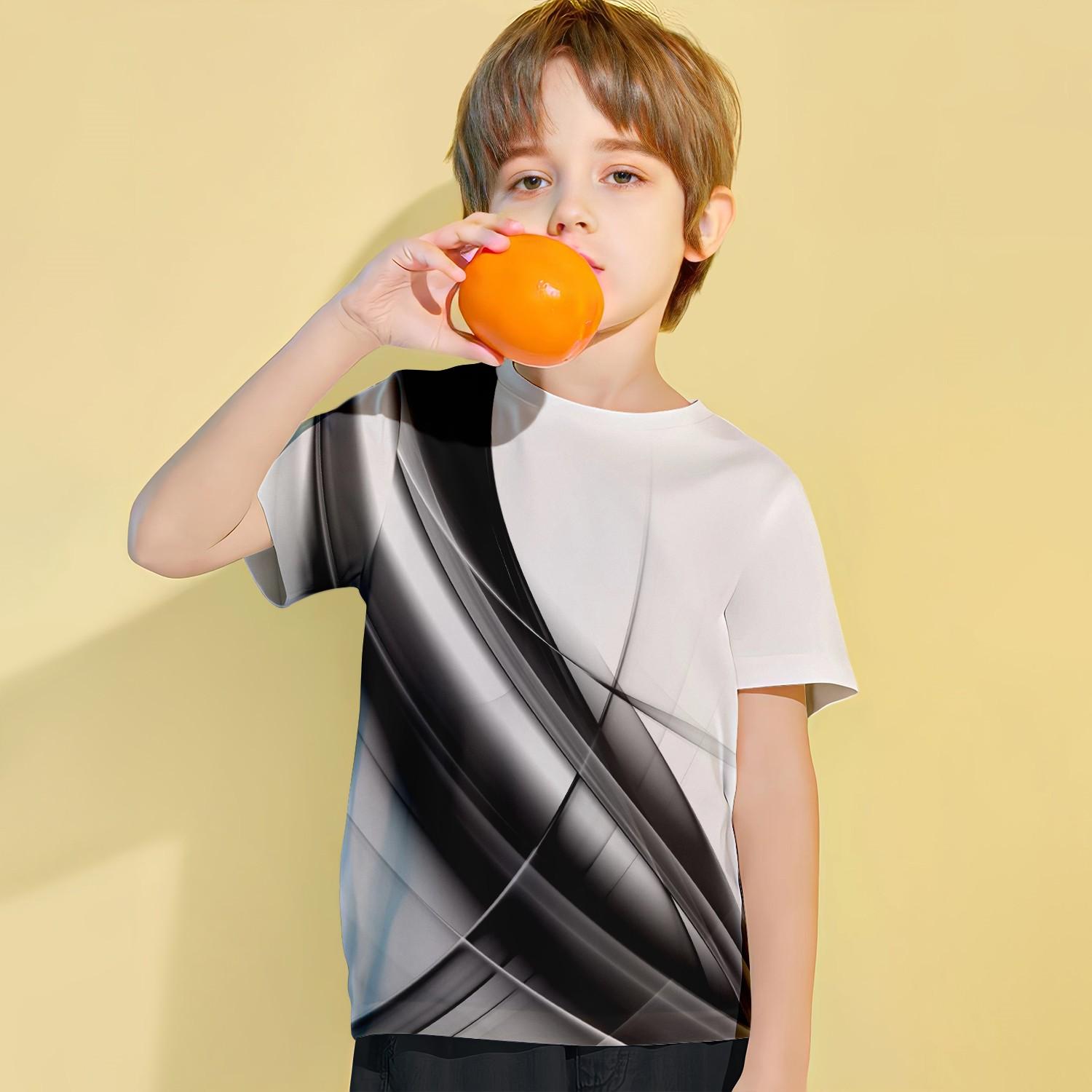 

2024 Детская одежда Футболка для мальчиков с коротким рукавом и 3D-принтом в виде ряби Детская летняя одежда Повседневная мода Круглый вырез для девочек Топ 160