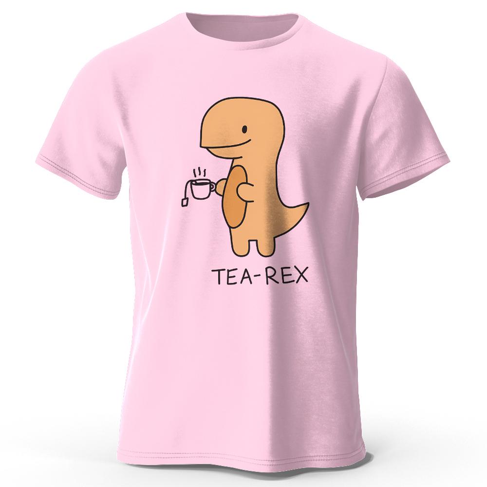 

Tea Rex Dinosaur Printed Cotton T-Shirt Soft & Breathable Round Neck Short Sleeve Tees XXXL рожевий