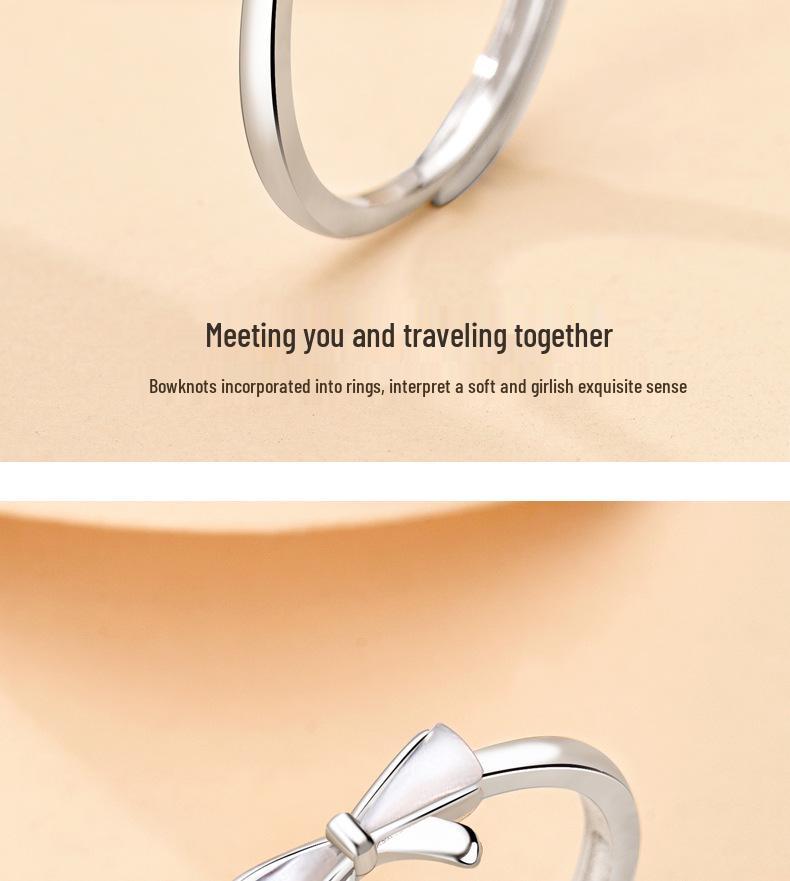 S925 Sterling Silver Mother-of-Pearl Bow Ring, Adjustable Pinky or Index Finger Design, Trendy and Fresh Style.