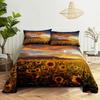 Sunflower Bed Sheets and Pillowcases for Single Double Beds Bedsheets Set with Pillow Case 2pcs 3pcs Queen Full Size 3D Soft
