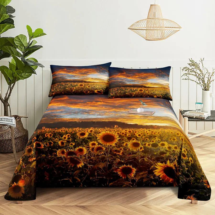Sunflower Bed Sheets and Pillowcases for Single Double Beds Bedsheets Set with Pillow Case 2pcs 3pcs Queen Full Size 3D Soft