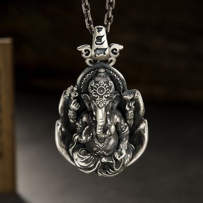 Halskette Buddha-Statue Gott Elefant Jixiang Buddha-Karte Herren Anhänger Retro