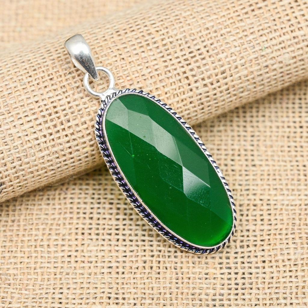 Green Onyx Gemstone Handmade 925 Sterling Silver Wedding Jewelry Pendant