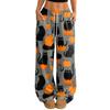 Women's Casual Loose Fit Wide Leg Pants with Halloween Print, Elastic Waist Drawstring for Holiday Party