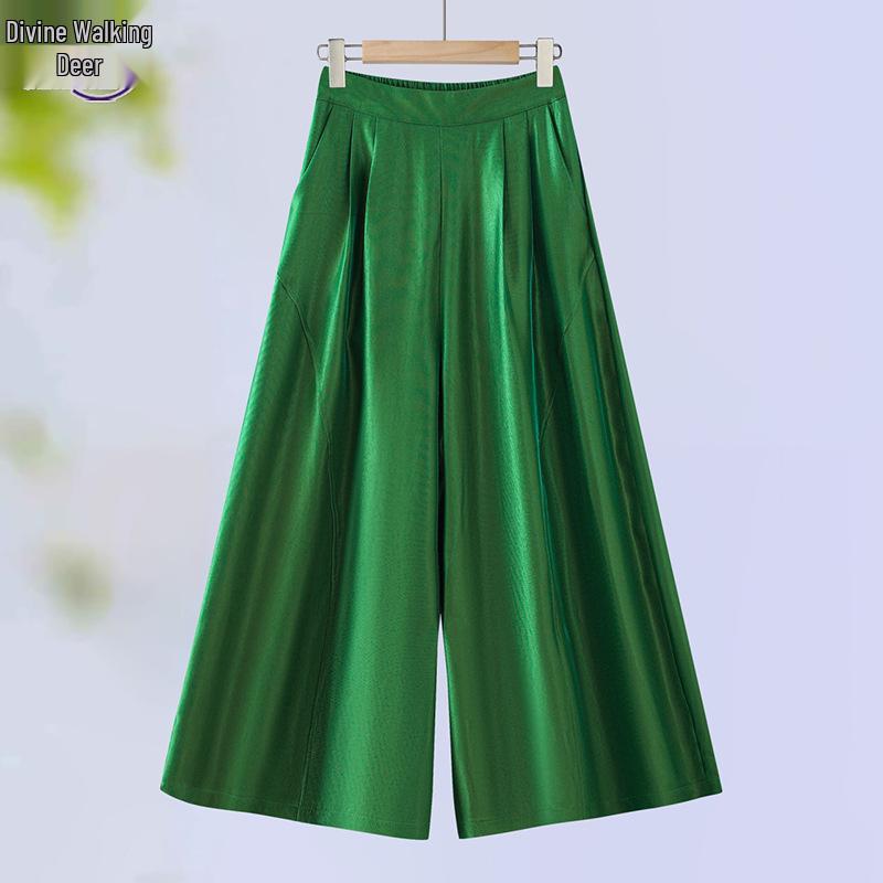 

Spring Wide-Leg Pants: Women s Casual Loose-Fit, Flaw-Concealing, Chinese National Style Slimming Trousers 4XL зелёный