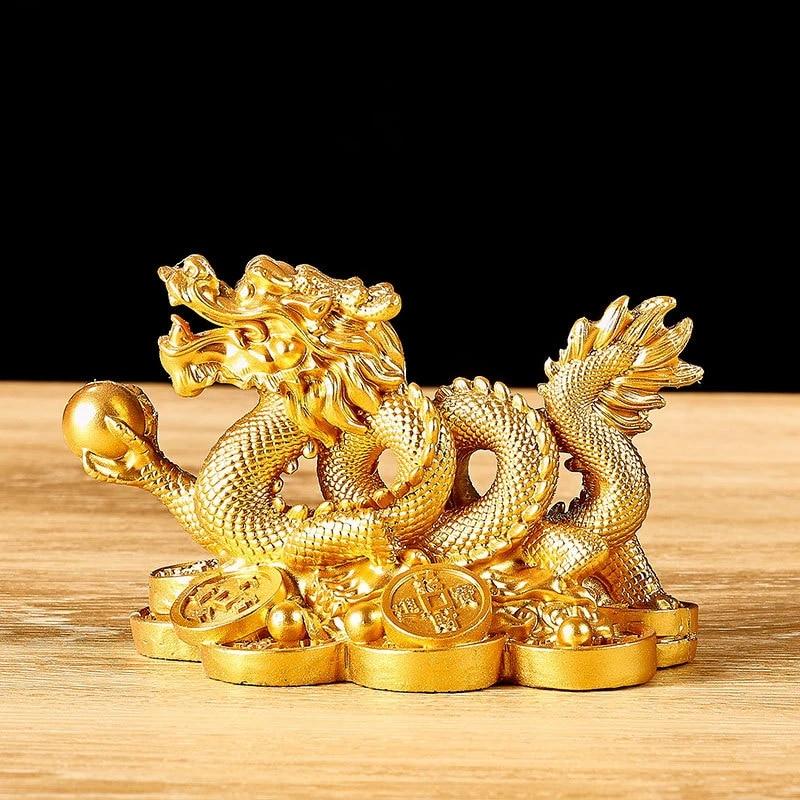 Chinese Auspicious Money Dragon Statuette  Resin Sculpture Feng Shui Decoration Home Living Room Bedroom Office Figurines