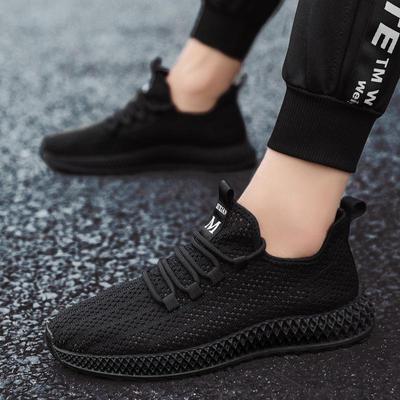 Summer Casual Mesh Breathable Men's Shoes Versatile Soft-soled Sports Running Shoes Hollow Black Trendy Shoes Men