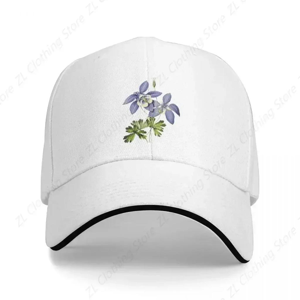 Violet Columbine Flower Illustration Baseball Cap Beach derby hat New In The Hat Women Beach Fashion Unisexs