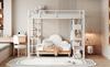 Cama Loft de Metal con Escalera 140*200 cm, Cama Junior Cama Doble con Mesa con Percheros Simples con Compartimentos de Almacenamiento, Blanca