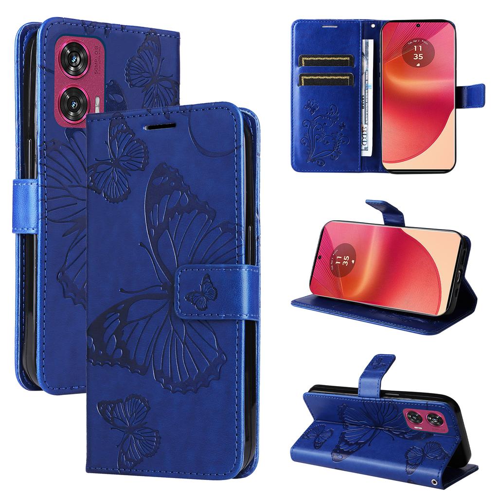 Für Motorola Edge 50 Fusion 5G Brieftasche Hülle Floral Schmetterling Geprägtes Leder Handyhülle Ständer