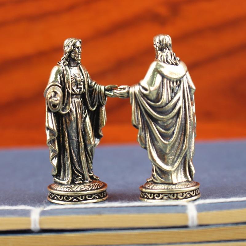 Mini Vintage Brass Statue Fine Detailed Carving Antique Finish For Home Desktop Decor Religious Gifts
