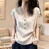 Light Ripe Wind V-neck Lace Splicing Short-sleeved Shirt for Women's Summer New Waist Lace-up Temperament Short-sleeved T-shirt for Women A