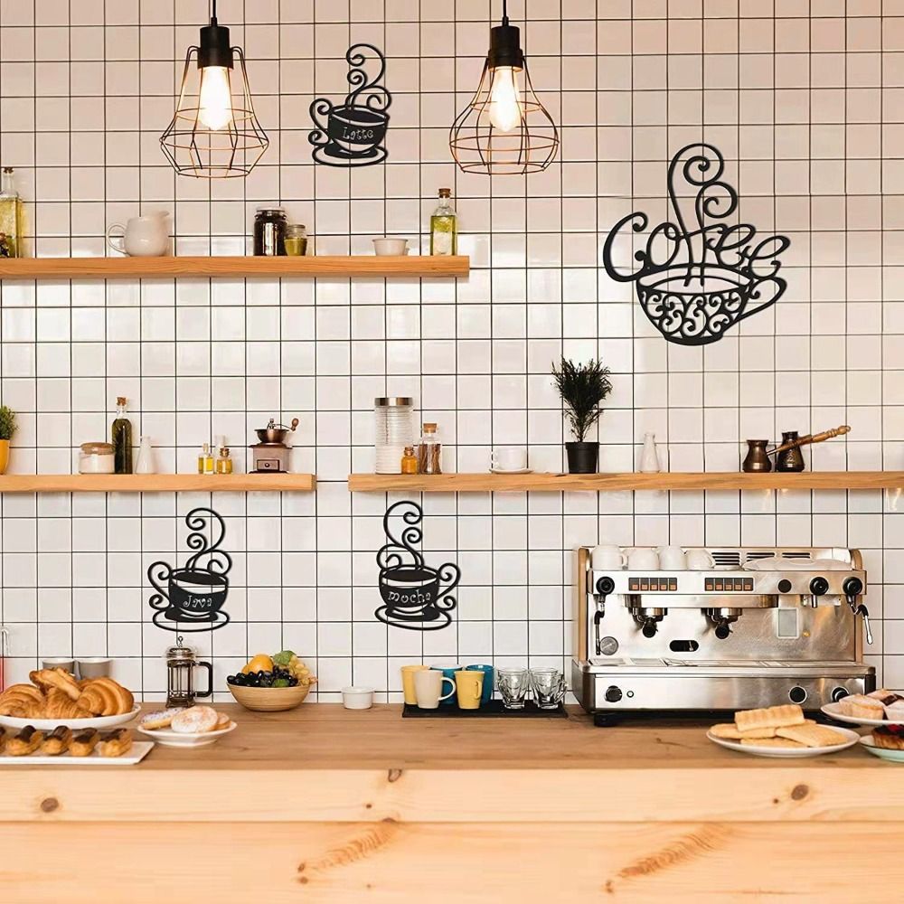 3Pcs Art Wall Hanging Metal Background Pendant Crafts Coffee Cup Wall Decoration Gift