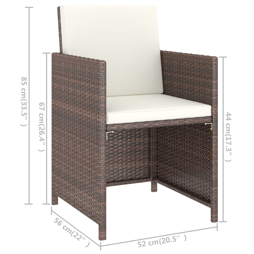 6 Piece Garden Dining Set with Cushions Poly Rattan Brown