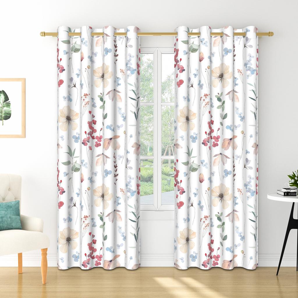 Set Of 2 Floral Pattern Curtains Botanical Design Bedroom Living Room Window Decor Home Drapes Darkening Made Polyester Treatment
