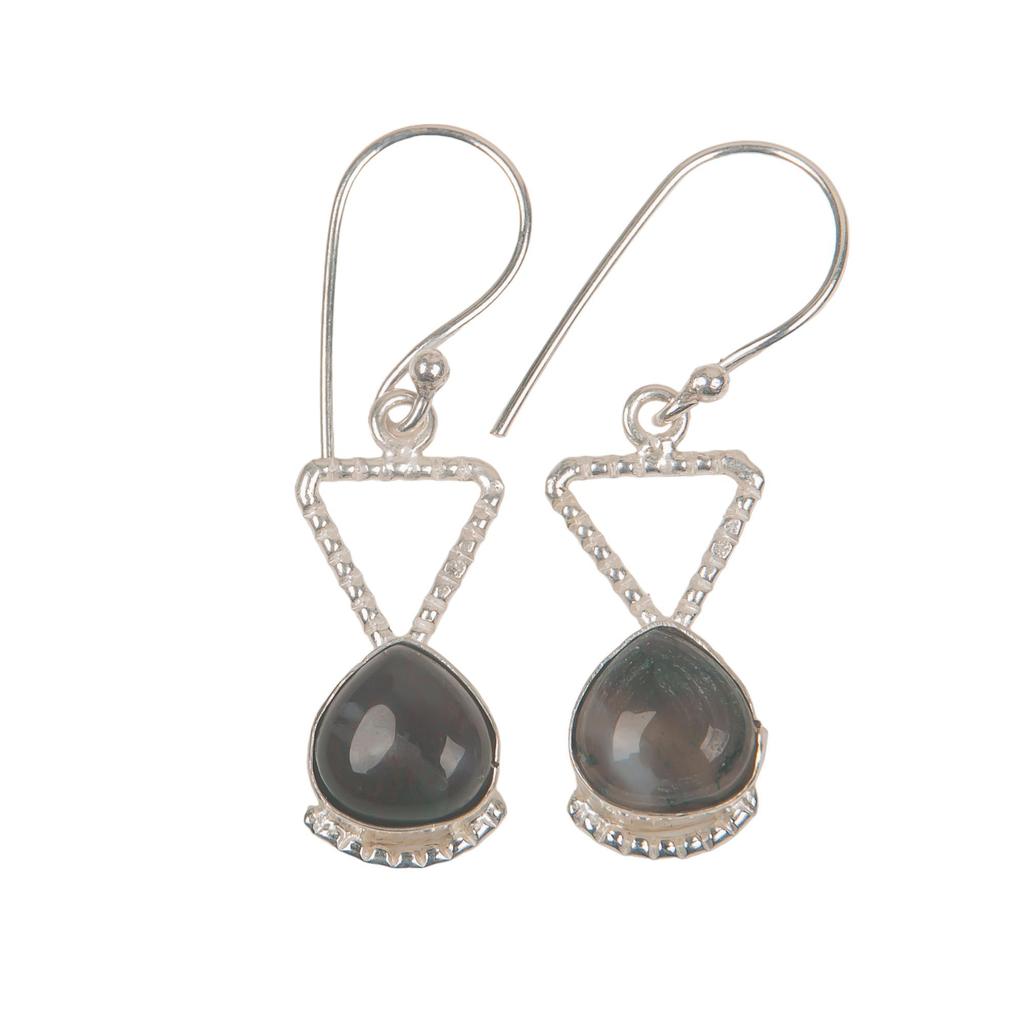 Natural Moss Agate Gemstone 925 Sterling Silver Handmade Hook Earrings 1.62" Elegant Jewelry For Valentine EE-93-26