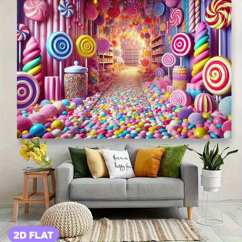 2D Door Banner Candy Land Paradise Polyester Background Cloth Cakes Soft Color Balls - Indoor Outdoor Decor for Birthday Parties