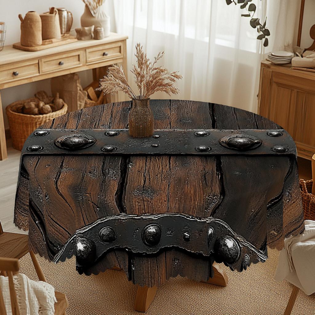 1 Piece Of Wooden Board Theme Printed Tablecloth, Retro Farmhouse Style Wooden Board Pattern Design, Suitable For Camping Style Picnics, Holiday Parti