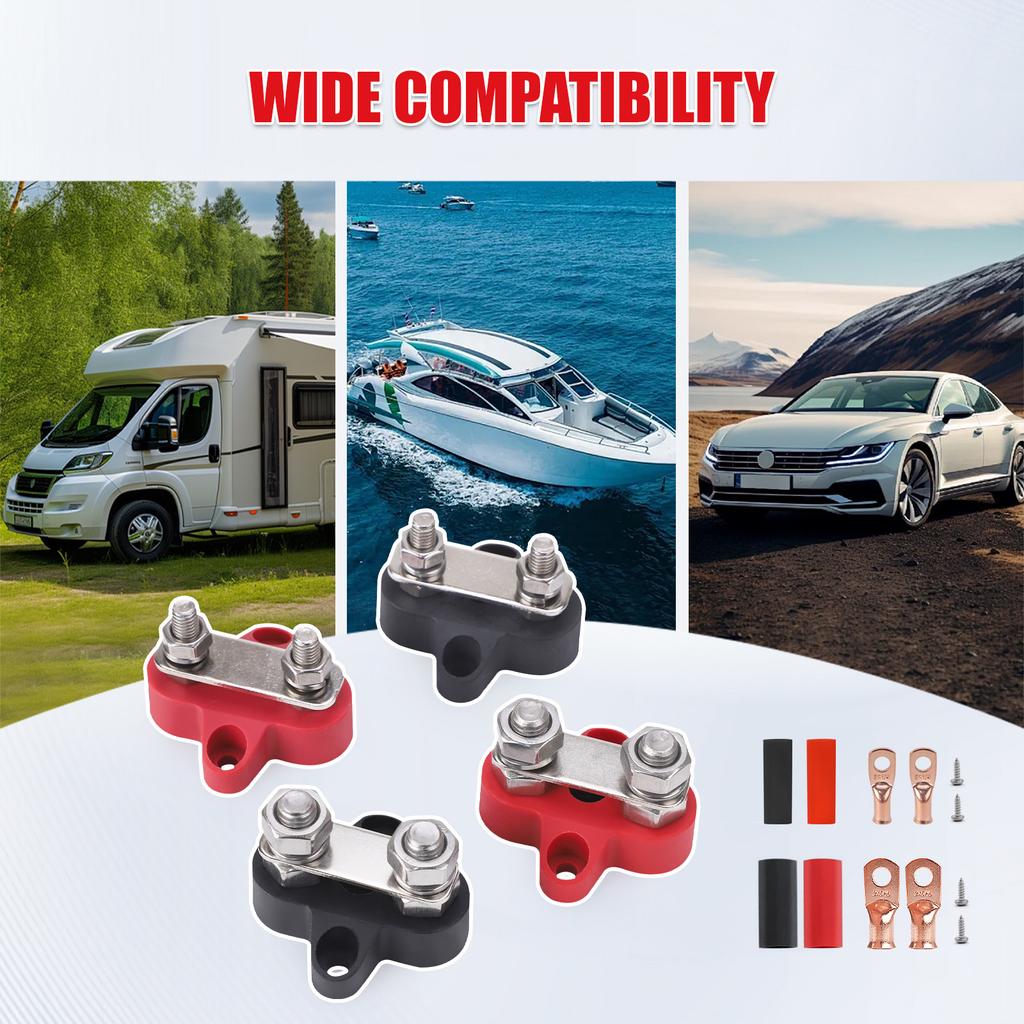 5/16" 48V Positive & Negative Ground Red Black Power Distribution Terminal Block FOR Truck Car RV Boat M6 M8 Dual Terminal Studs