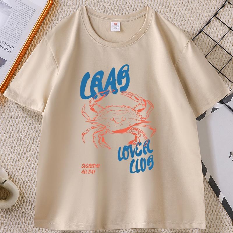 Crab T Shirt Funny Food Tshirt Retro Graphic Tee Summer Seafood Short Sleeve Tshirt Unisex Women Cotton Short Sleeve Tops Tee
