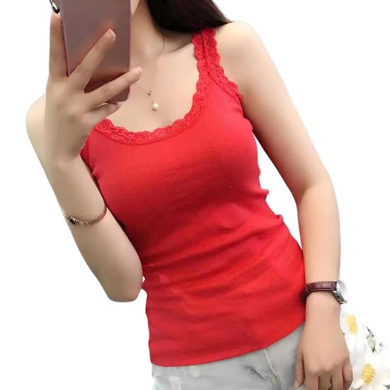 Women's Lace Trim Tunic Tank Top Spaghetti Strap Sleeveless Cami Top Summer Crew Neck Camisoles