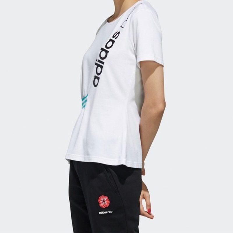 adidas T Shirts Women's White Crew Neck Moderate Straight Fit EJ7096
