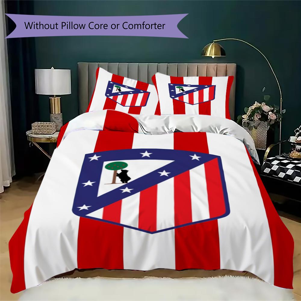 Atletico Madrid Pattern Bedding,Quilt Set Quilt Cover Pillowcase Home Birthday Gift(1 * Duvet Cover + 2 * Pillowcase, Without Core)_lx